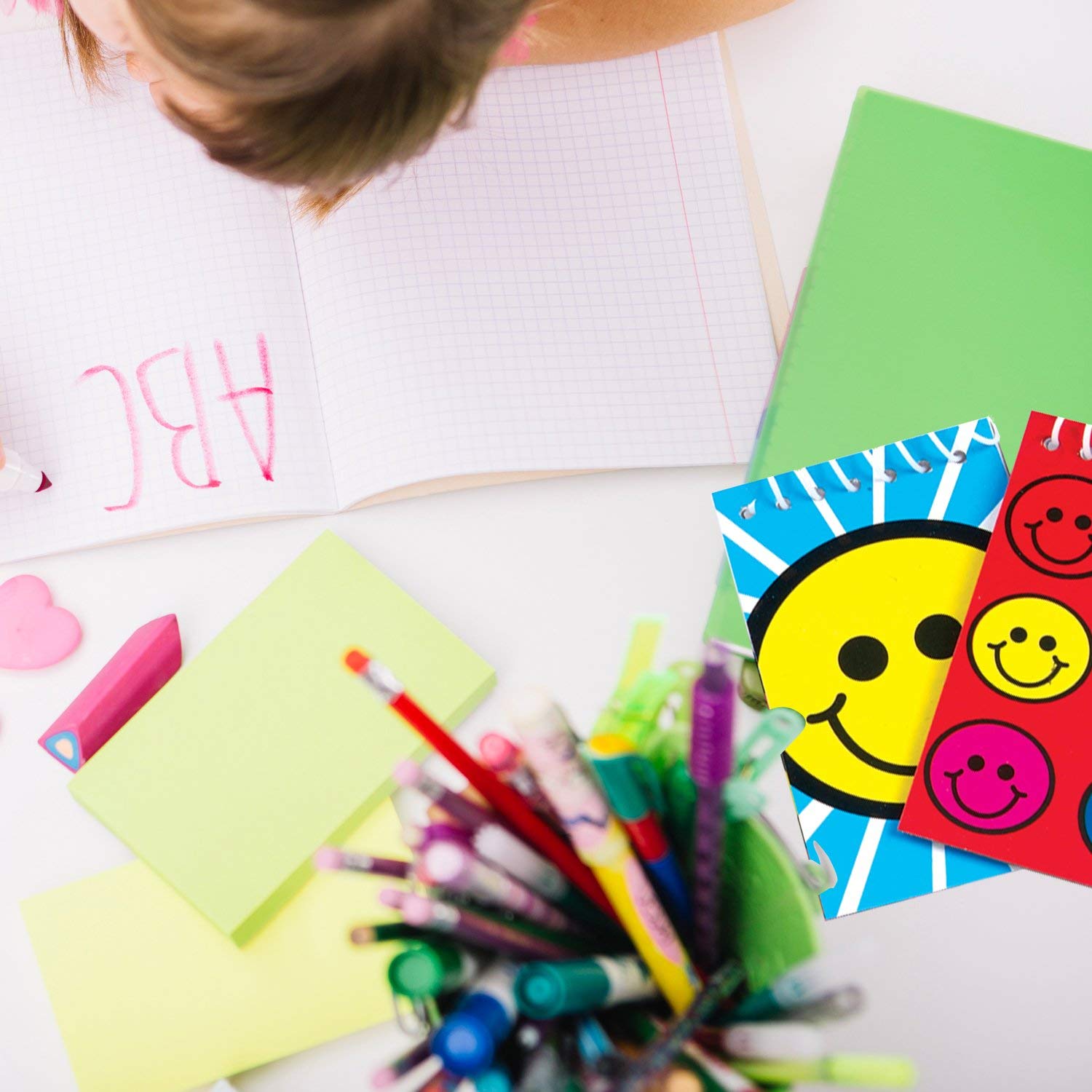 Bedwina Mini Spiral Notepads, (Pack of 24) 2.4" x 3.6 inch Assorted Cute Smile Face Memo Pad Notebooks, Pocket Size Emoji Party Supplies and Party Favors for Kids, Goodie Bags, Stocking Stuffers